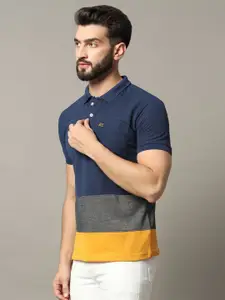 RELANE Men Colourblocked Polo Collar Cotton Slim Fit T-shirt
