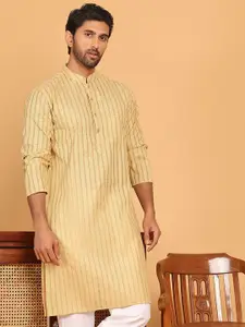 Jompers Striped Mandarin Collar Pure Cotton Straight Kurtas