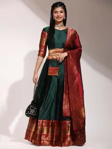 DIVASTRI Woven Design Silk Semi-Stitched Lehenga & Unstitched Blouse With Dupatta