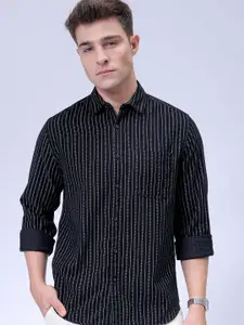 The Indian Garage Co Men Spread Collar Vertical Striped Casual Shirt