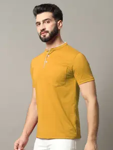RELANE Men Solid Mandarin Collar Cotton T-shirt