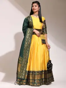 Fabcartz Woven Design Semi-Stitched Lehenga & Unstitched Blouse With Dupatta