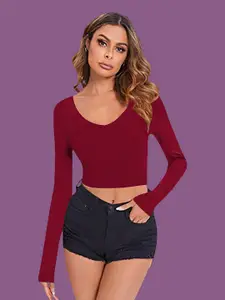 Dream Beauty Fashion Women V-Neck Fitted Crop Top