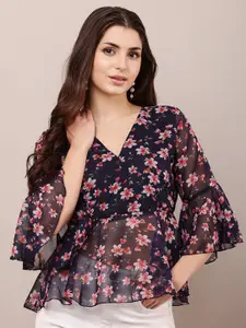 Raabta Fashion Floral Printed Georgette Wrap Top