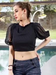 Sera Women Puff Sleeve Self Design Crop Top