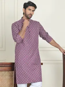 Jompers Floral Embroidered Mandarin Collar Silk Straight Kurta