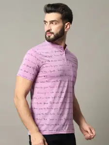 RELANE Men Typography Printed Mandarin Collar Cotton T-shirt