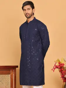 Jompers Mandarin Collar Floral Embroidered Chikankari Straight Kurta