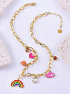 VIEN Stainless Steel Gold-Plated Unique Charm Beaded Minimal Necklace