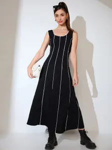 Globus Scoop Neck Stripes Design Flared Hem A-Line Maxi Dress