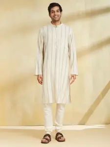 Fabindia Striped Mandarin Collar Pure Cotton Straight Kurta