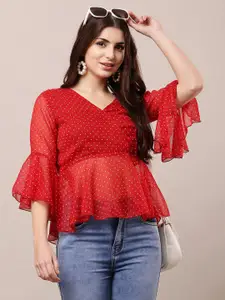 Raabta Fashion Women Polka Dots Printed Bell Sleeves Peplum Top
