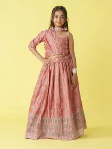 Sangria Girls Printed Lehenga With Choli & Dupatta