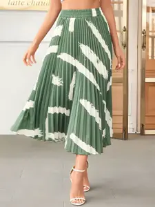 ZWERLON Women Geometric Printed A-Line Midi Skirt