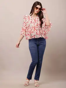 Raabta Fashion Floral Print Bell Sleeve Georgette Top