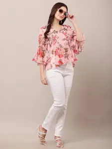 Raabta Fashion Floral Print Bell Sleeve V-Neck Georgette Top