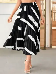 ZWERLON Women Printed A-Line Slip On Midi Skirt