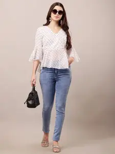 Raabta Fashion Polka Dot Print Bell Sleeve Georgette Top