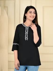 Manvik fashion Women Embroidered V-Neck Pure Cotton A-Line Kurti