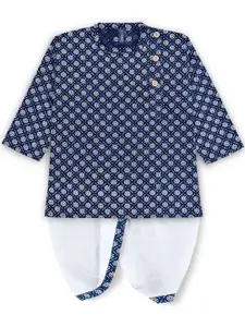 BAESD Boys Floral Printed Mandarin Collar Straight Kurta With Dhoti Pants