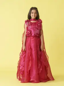 Sangria Girls Beads And Stones Frill Lehenga And Choli With Dupatta