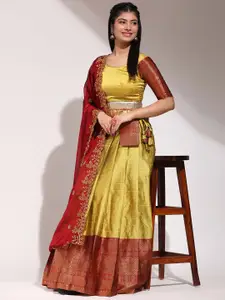 DIVASTRI Woven Design Zari Silk Semi-Stitched Lehenga & Unstitched Blouse With Dupatta