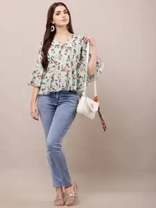Raabta Fashion Women Floral Printed V-Neck Top