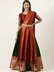 DIVASTRI Woven Design Zari Work Silk Semi-Stitched Lehenga Choli With Belt