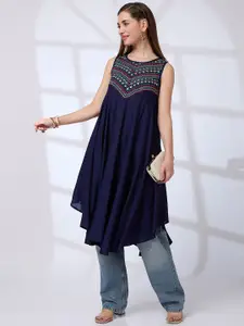 Globus Embroidered Yoke Asymmetric Hem A-Line Fusion Kurta