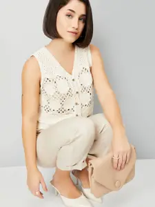 max Women Self Design V-Neck Cotton Top