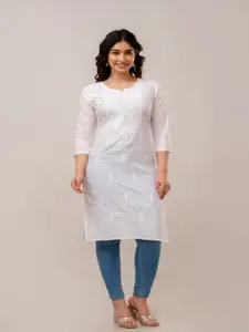 Manvik fashion Floral Embroidered Notch Neck Straight Cotton Kurta