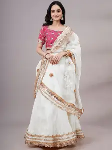 Utsav Fashion Embroidered Beads & Stone Organza Ready to Wear Lehenga & Choli With Dupatta