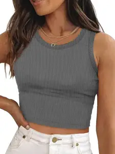 TOOCHKI Women Round Neck Sleeveless Crop Fitted Top