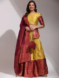 DIVASTRI Floral Woven Design Zari Unstitched Blouse And Lehenga With Dupatta