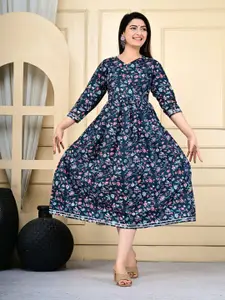 Manvik fashion Floral Printed V-Neck Empire Pure Cotton Maxi Dreeses