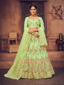KALINI Embroidered Thread Work Semi-Stitched Lehenga & Unstitched Blouse With Dupatta
