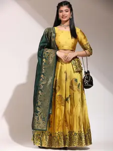 DIVASTRI Floral Woven Design Zari Unstitched Blouse And Lehenga With Dupatta