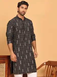 Jompers Geometric Printed Mandarin Collar Silk Straight Kurta