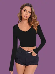 Dream Beauty Fashion Women V-Neck Fitted Crop Top