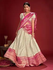 KALINI Embroidered Thread Work Semi-Stitched Lehenga & Unstitched Blouse With Dupatta