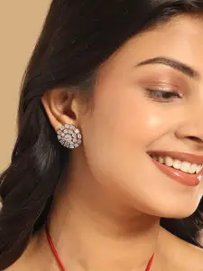 Yinara Rhodium-Plated Cubic Zirconia Studded Floral Shaped Studs