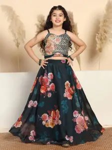 Sangria Girls Floral Printed Sequnnied Organza Ready to Wear Lehenga & Choli