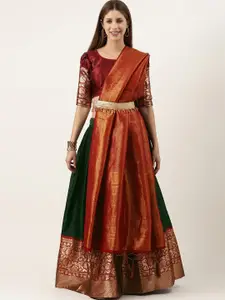 DIVASTRI Floral Woven Design Zari Work Silk Semi-Stitched Lehenga & Blouse With Dupatta