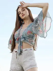 Sera Floral Printed Crop Tie-Up Shrug