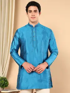 TATTVA Mandarin Collar Thread Work Silk Short Kurta