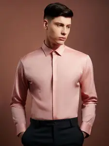 HE SPOKE Solid Satin Stretch Formal Shirt