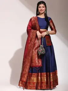 DIVASTRI Floral Woven Design Semi-Stitched Lehenga & Unstitched Blouse With Dupatta