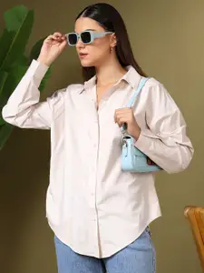 Kotty Women Relaxed Fit Spread Collar Solid Cotton Casual Shirt