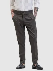 Snitch Men Smart Slim Fit Mid - Rise Pleated Trousers