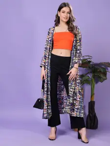 Cation Abstract Printed Longline Open Front Shrug